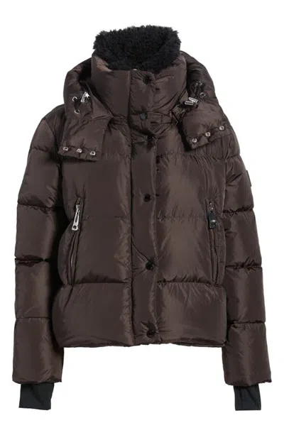 Sam . Phoenix Down Puffer Jacket With Faux Fur Trim In Brown