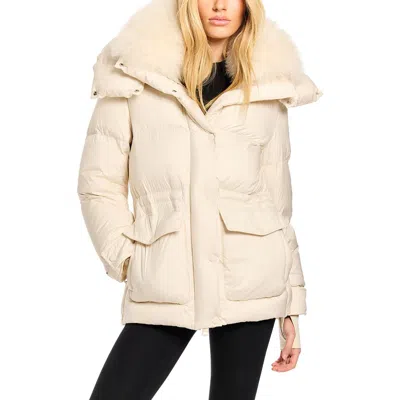 Sam . Scout Down Puffer Coat With Genuine Tibetan Lamb Hair Trim In Neutral