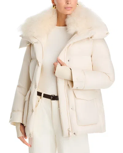 Sam Scout Shearling Trim Puffer Coat In Neutral