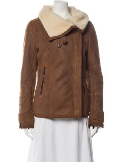 Pre-owned Sam Shearling Biker Jacket In Brown