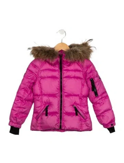 Pre-owned Sam Babies' Toddler Girls Fur Trim Zip Closure Jacket In Pink