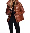 Shop Sam Vegan Leather Puffer Jacket In Saddle