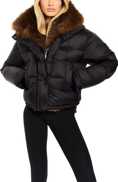 Sam . Vesper Down Puffer Jacket With Faux Fur Trim In Black