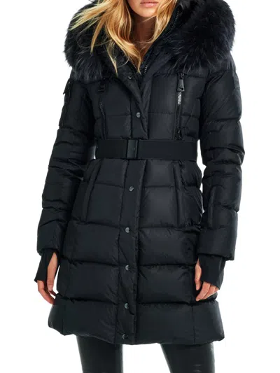 Sam Women's Infinity Shearling-trimmed Hood Down Jacket In Black