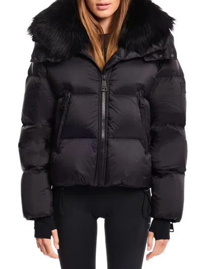 Sam Women's Kaia Down Shearling Collar Coat In Black