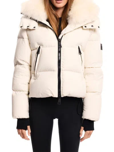 Sam Women's Kaia Down Shearling Collar Coat In White