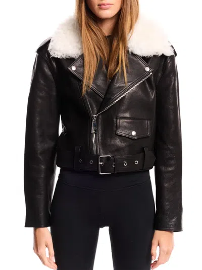 Sam Women's Lainey Leather-shearling Belted Biker Jacket