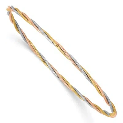 Pre-owned Samajewelers Real 14kt Tri-color Diamond-cut Twisted Slip-on Bangle; 7.25 Inch