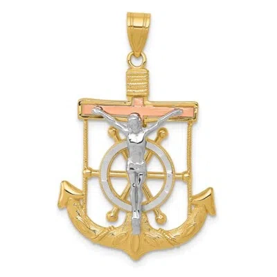 Pre-owned Samajewelers Real 14kt Tri-color Diamond-cut W/textured Mariner's Cross Pendant