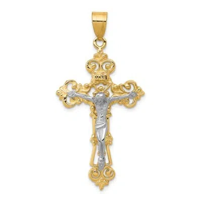 Pre-owned Samajewelers Real 14kt Two-tone Inri Fleur De Lis Crucifix Pendant