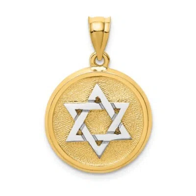 Pre-owned Samajewelers Real 14k Two-tone Solid Satin Finish Flat Back Star Of David Disc Charm
