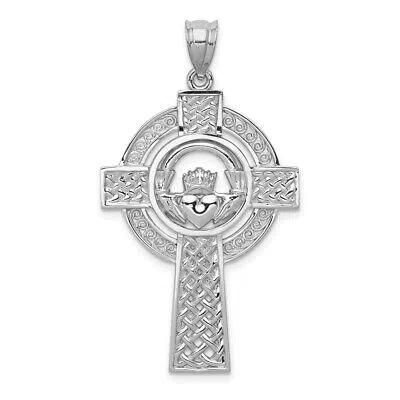 Pre-owned Samajewelers Real 14kt White Gold Celtic Claddagh Cross Pendant