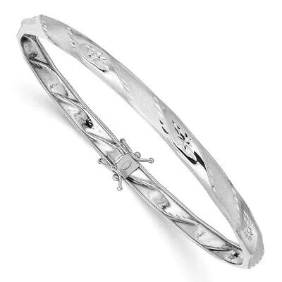 Pre-owned Samajewelers Real 14kt White Gold Polished Satin Diamond Cut Flexible Bangle