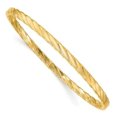 Pre-owned Samajewelers Real 14kt Yellow Gold 4mm Textured Twist Slip-on Bangle; 8.5 Inch