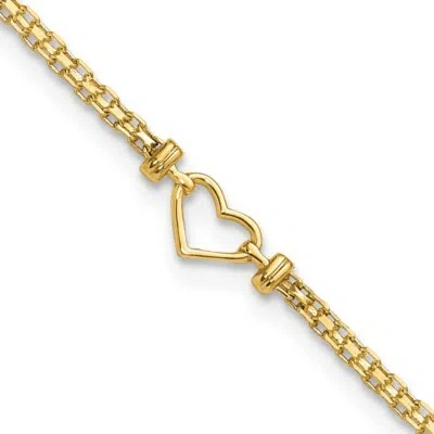 Pre-owned Samajewelers Real 14kt Yellow Gold Polished Open-heart 10inch Anklet; 10 Inch; Lobster Clasp