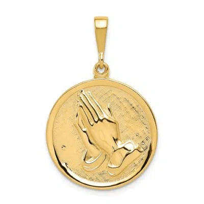 Pre-owned Samajewelers Real 14kt Yellow Gold Praying Hands And Serenity Prayer Pendant