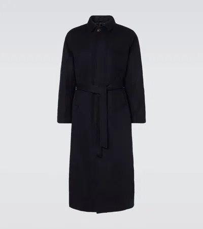 Saman Amel Belted Wool Overcoat In Blue