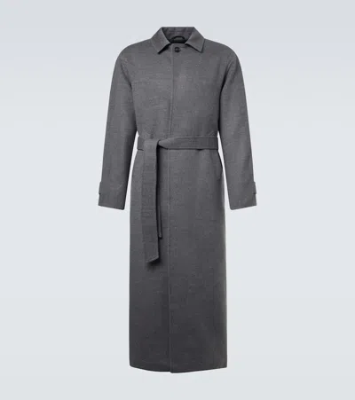 Saman Amel Belted Wool Overcoat In Gray