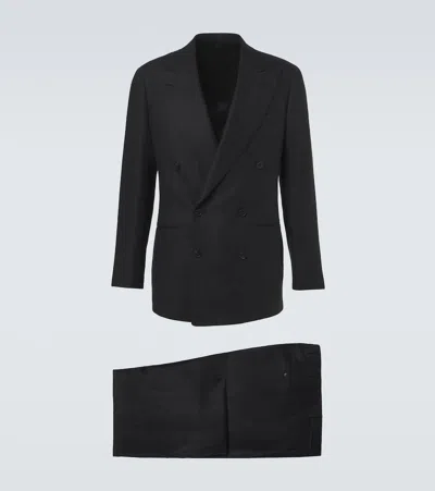 Saman Amel Double-breasted Linen Suit In Black