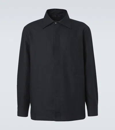 Saman Amel Linen Overshirt In Black