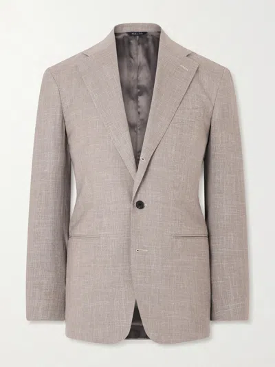 Saman Amel Slim-fit Basketweave Wool, Silk And Linen-blend Blazer In Gray