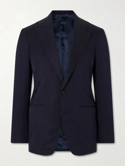 Saman Amel Slim-fit Silk And Linen-blend Suit Jacket In Blue