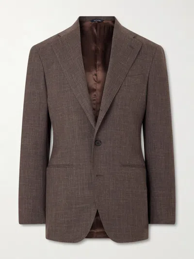 Saman Amel Slim-fit Wool, Silk And Linen-blend Suit Jacket In Brown