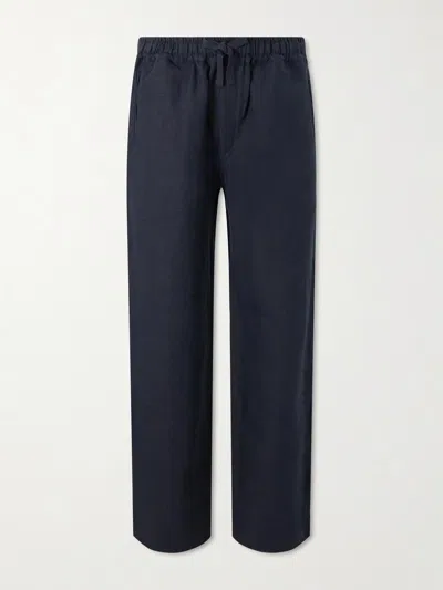 Saman Amel Straight-leg Linen Trousers In Blue