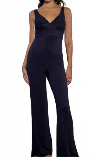 Samantha Chang Selene Lace Cami And Pant Set In Deep Blue