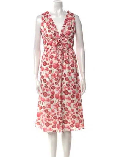 Pre-owned Samantha Sipos Floral Print Knee-length Dress In White