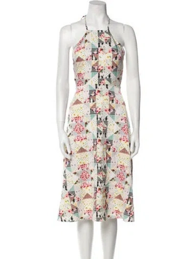 Pre-owned Samantha Sipos Floral Print Midi Length Dress In Neutral