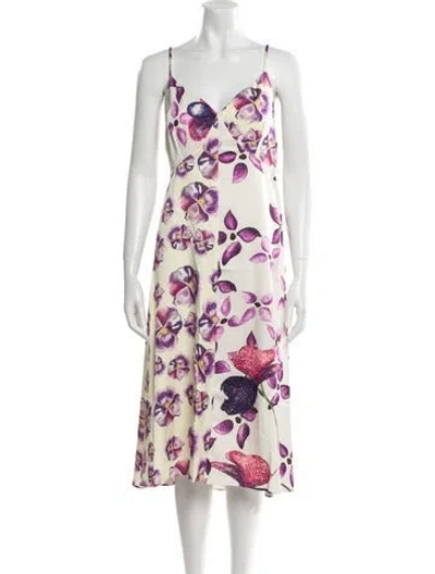 Pre-owned Samantha Sipos Floral Print Midi Length Dress In Neutral