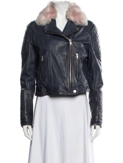 Pre-owned Samantha Sipos Leather Biker Jacket In Blue