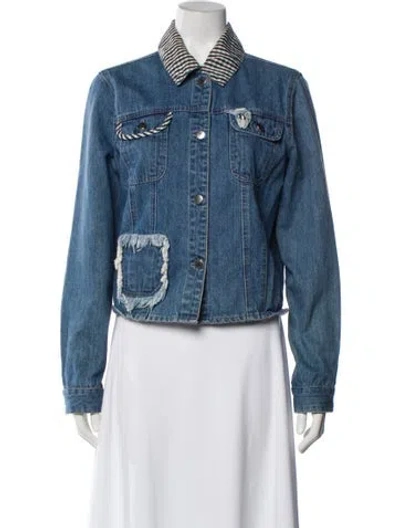 Pre-owned Samantha Sipos Plaid Print Denim Jacket In Blue