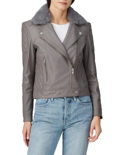 Samantha Sipos Women's Quilted Leather Biker Jacket In Grey