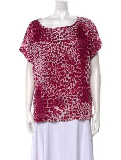Pre-owned Samantha Sung Animal Print Bateau Neckline Blouse In Pink