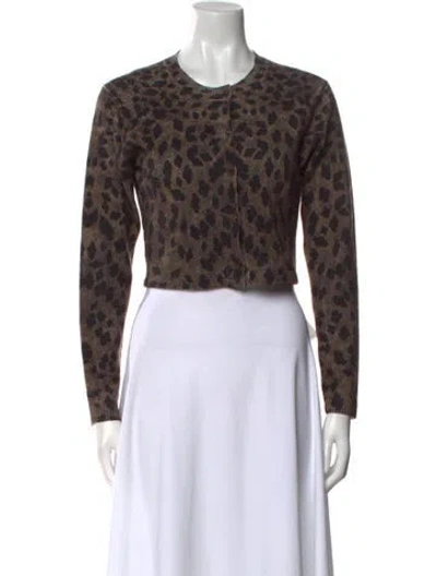 Pre-owned Samantha Sung Animal Print Crew Neck Sweater In Brown