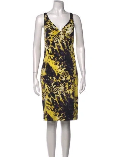 Pre-owned Samantha Sung Animal Print Knee-length Dress In Black