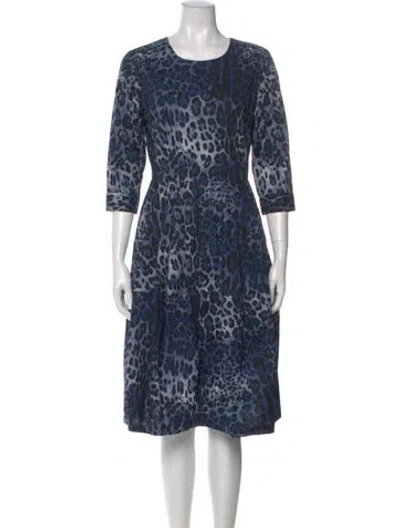 Pre-owned Samantha Sung Animal Print Knee-length Dress In Blue