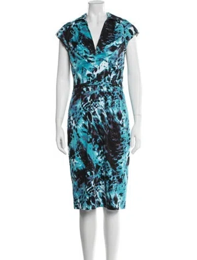 Pre-owned Samantha Sung Animal Print Knee-length Dress In Blue