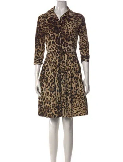 Pre-owned Samantha Sung Animal Print Knee-length Dress In Brown