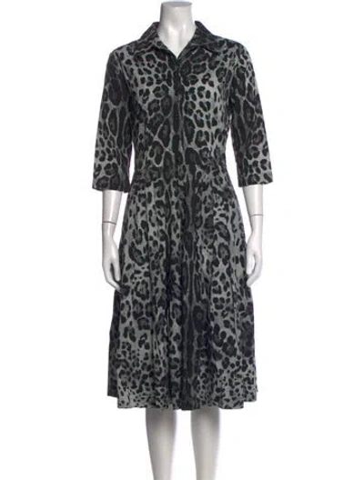 Pre-owned Samantha Sung Animal Print Knee-length Dress In Grey