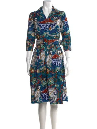 Pre-owned Samantha Sung Animal Print Knee-length Dress W/ Tags In Blue