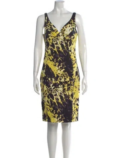 Pre-owned Samantha Sung Animal Print Knee-length Dress In Yellow