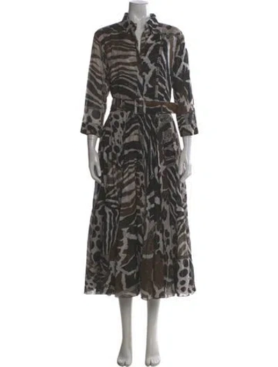Pre-owned Samantha Sung Animal Print Long Dress In Gray
