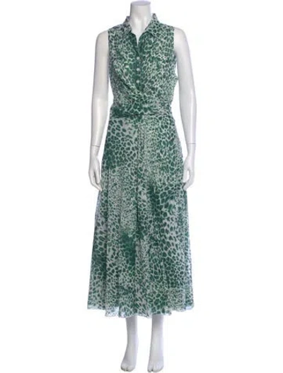 Pre-owned Samantha Sung Animal Print Long Dress In Green