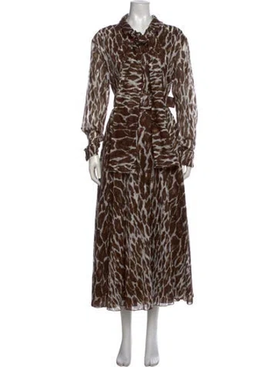 Pre-owned Samantha Sung Animal Print Long Dress In Neutral