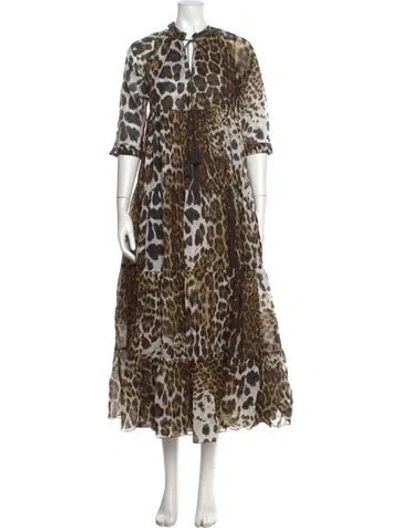 Pre-owned Samantha Sung Animal Print Long Dress In Neutral
