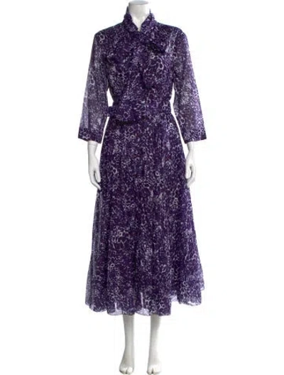 Pre-owned Samantha Sung Animal Print Long Dress In Purple