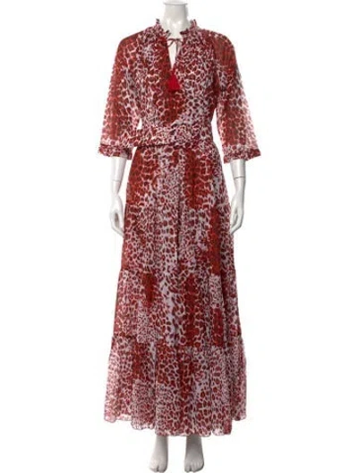 Pre-owned Samantha Sung Animal Print Long Dress W/ Tags In Red